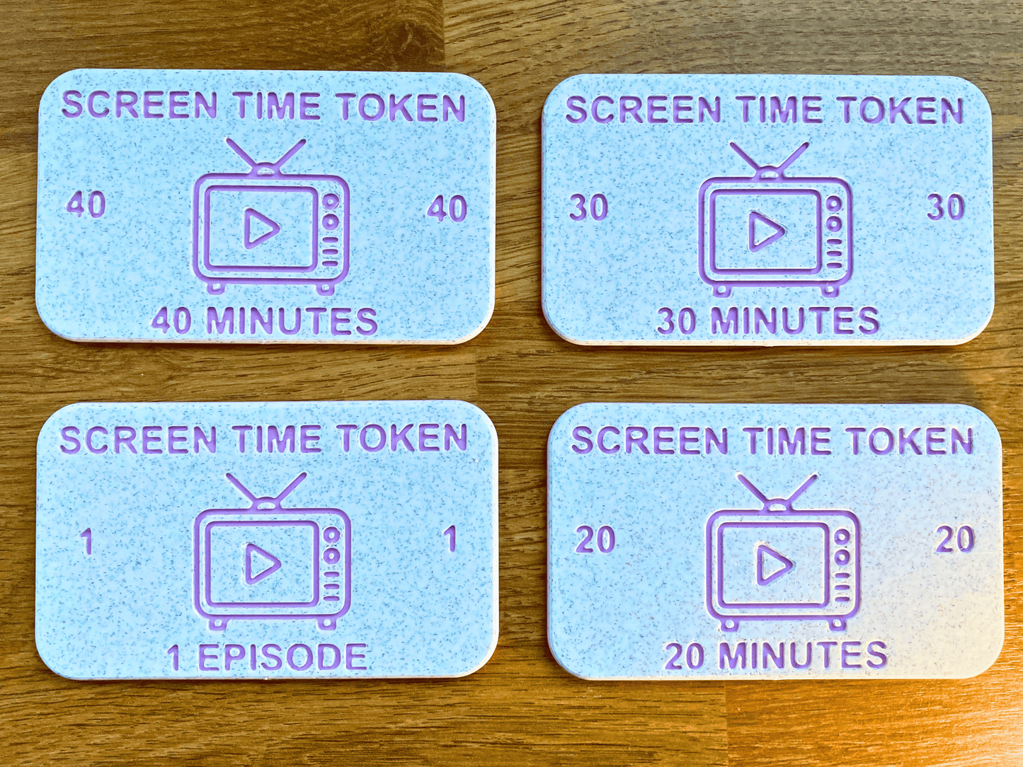 Screen Time Token in Pink colour.  20, 30, 40 Minute and 1 Episode option displayed.