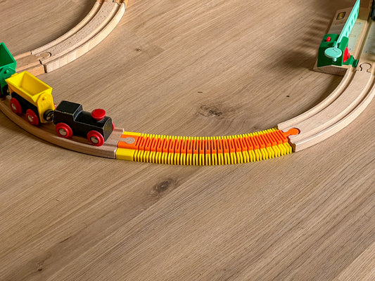 A flexible train track making wooden trainsets more adaptable