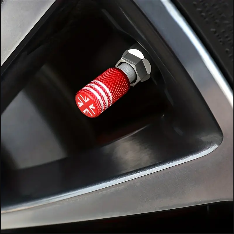 Dust Cap with Union Jack in Red and white on alloy wheel